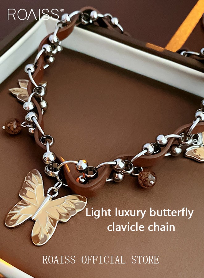 roaiss Women Butterfly Chain Necklace Personalized Design with Chain Elements Fashionable Leather Necklace for Women Versatile and Casual Necklace - Image 1