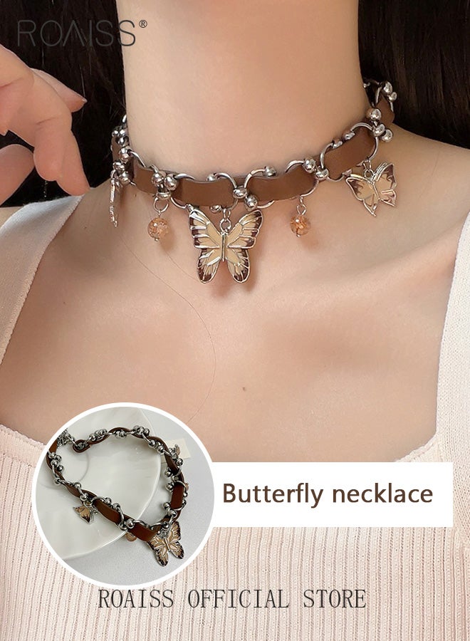 roaiss Women Butterfly Chain Necklace Personalized Design with Chain Elements Fashionable Leather Necklace for Women Versatile and Casual Necklace - Image 3