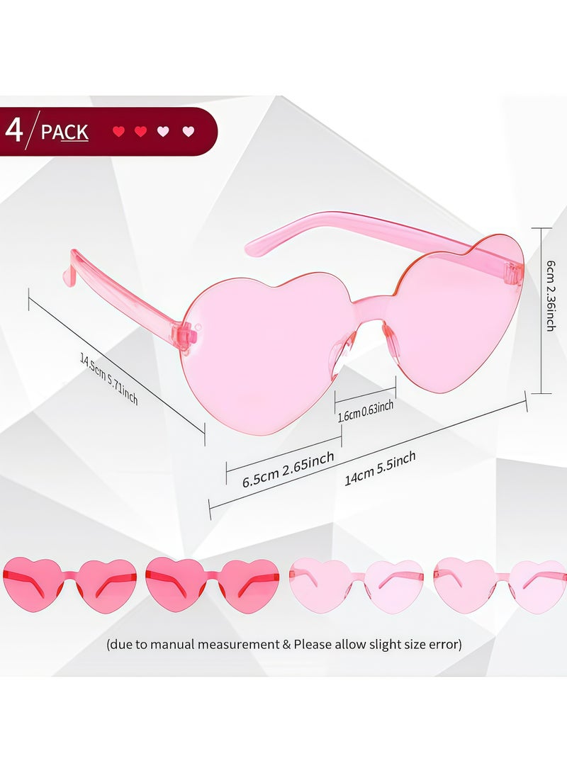 4PCS Heart-Shaped Sunglasses for Women, Pink and Purple Party Glasses for Costume and Fashion - Image 3