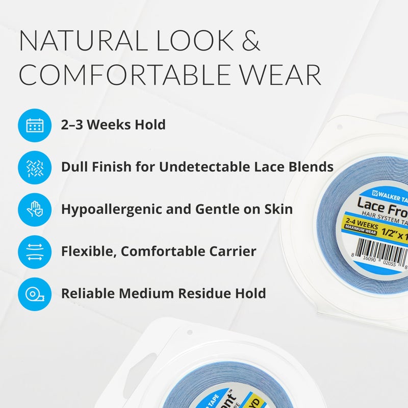 Walker Tape شريط دعم أمامي من ووكر WKR-LF-M3 (1/2 بوصة) للتوباي والشعر المستعار، شفاف، عرض 1/2 بوصة، طول 12 ياردة - Image 2