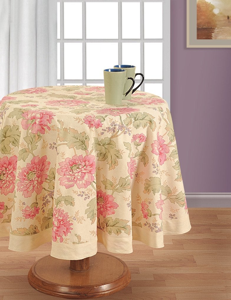 Swayam Swayam Printed Multipurpose Cotton (152cm Diameter) Round Table Cover/Cloth for 4 Seater Round Dining Table (Set 1) - 200TC, Color-Fast, Machine Washable, Beige Floral - Image 1