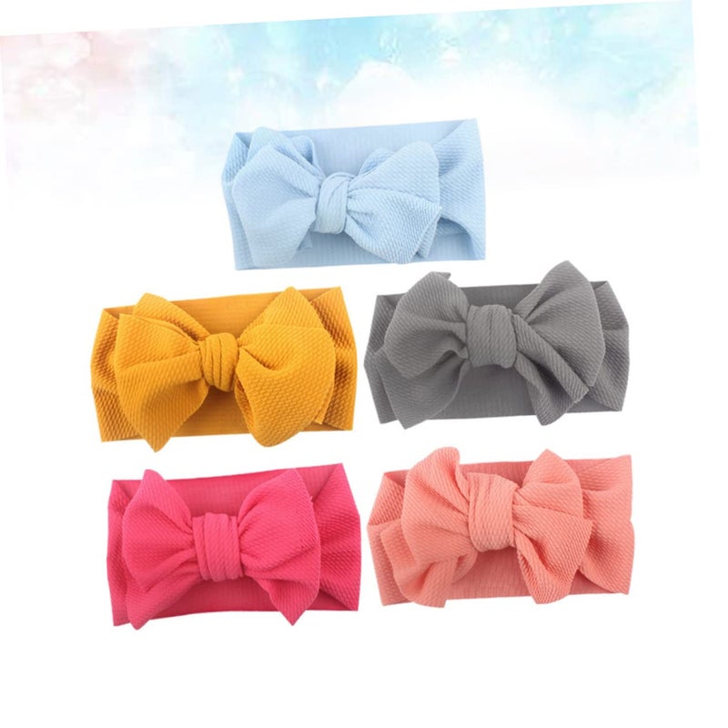 5pcs Tie Dye Headbands With Bowknot For Girls And Boys Rosy Grey Hair Accessories - Image 4