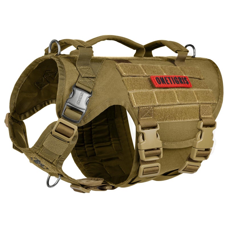 OneTigris Large Tactical Dog Harness, No Pulling Adjustable Dog Vest Harness, Heavy Duty Dog Harness with Handle, Large Hook and Loop Panels for Patch(Brown,S) - Image 1