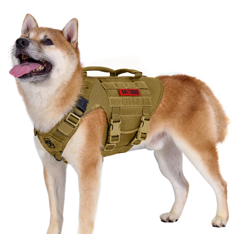 OneTigris Large Tactical Dog Harness, No Pulling Adjustable Dog Vest Harness, Heavy Duty Dog Harness with Handle, Large Hook and Loop Panels for Patch(Brown,S) - Image 4
