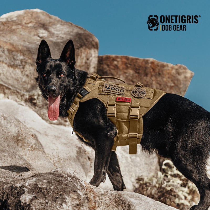 OneTigris Large Tactical Dog Harness, No Pulling Adjustable Dog Vest Harness, Heavy Duty Dog Harness with Handle, Large Hook and Loop Panels for Patch(Brown,S) - Image 5