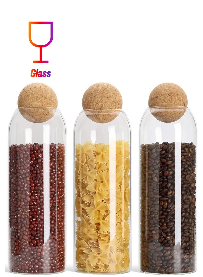 GGEROU Glass Jar with Ball Cork Lid, Glass Canister with Wood Lid, Storage Container Jars for Coffee, Tea, Spice, Sugar, Salt, Set of 3 (1600ml) - Image 1