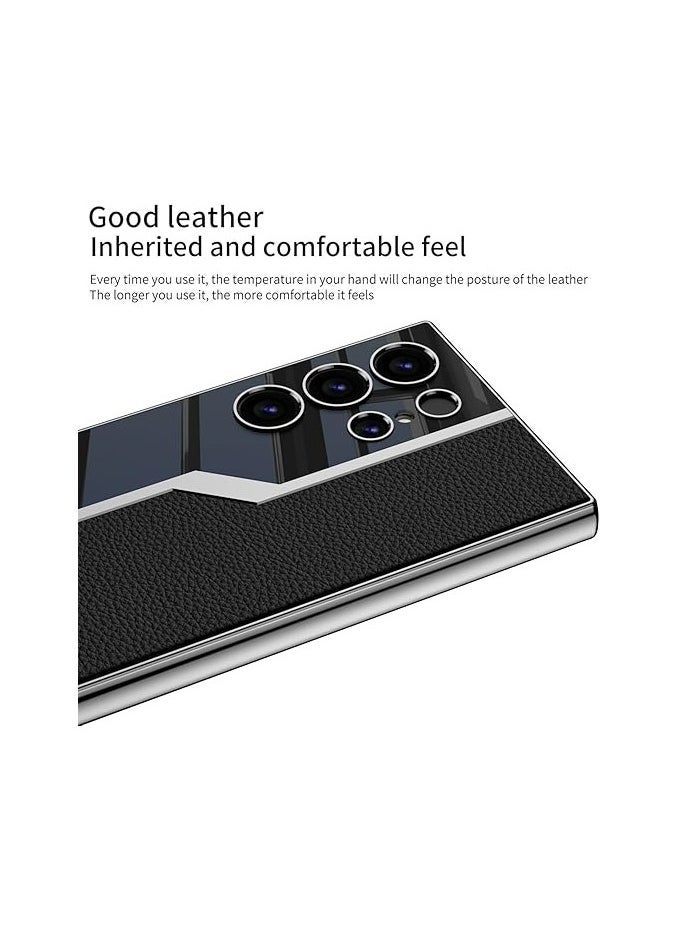 general Case Compatible with Samsung Galaxy S24 Ultra Case Electroplated TPU Frame and Back Leather Cover Slim Shockproof Case for Galaxy S24 Ultra - Image 2