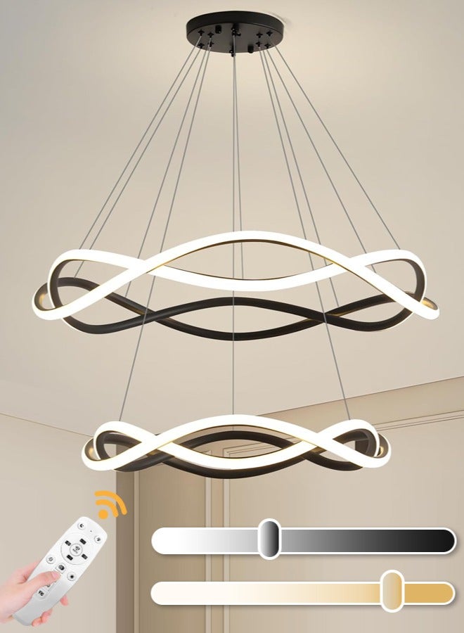 YATAI LIGHTING Modern LED Chandelier for Living Room,156W Remote Control Double Rings Adjustable Height and Colors Dimming Black Contemporary LED Ceiling Hanging Chandelier for Restaurant(60cm,80cm)  - Image 1
