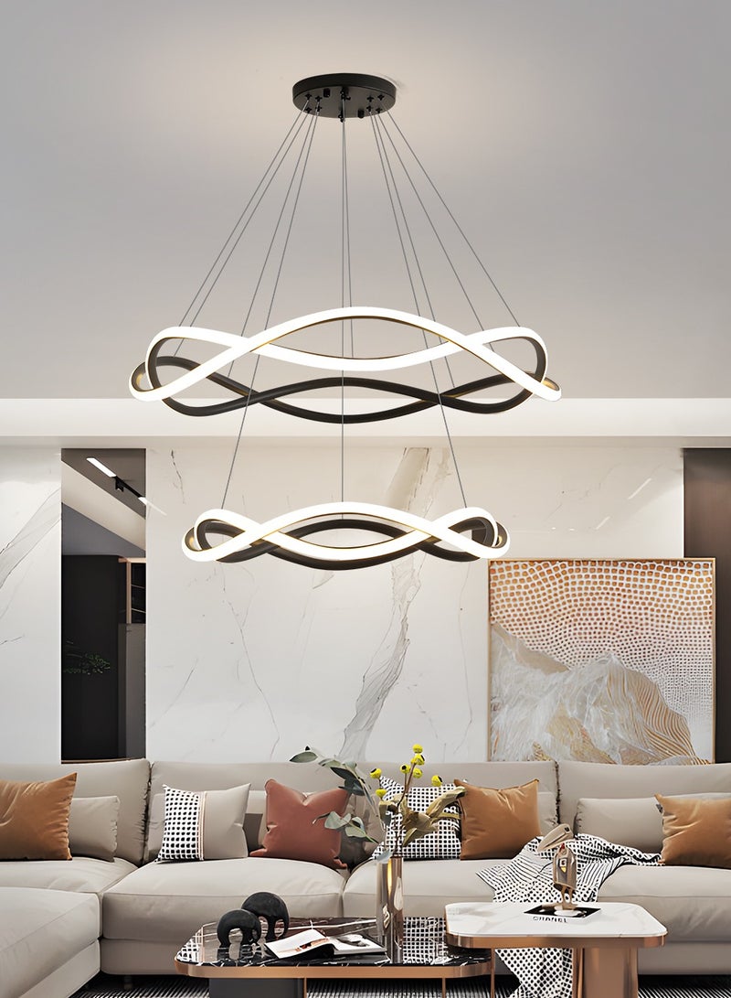 YATAI LIGHTING Modern LED Chandelier for Living Room,156W Remote Control Double Rings Adjustable Height and Colors Dimming Black Contemporary LED Ceiling Hanging Chandelier for Restaurant(60cm,80cm)  - Image 5