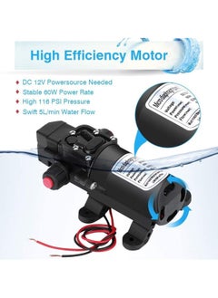 Y&D مضخة مياه عالية الضغط بخاخ فتيلة ذاتي 116Psi 60W PSI غشاء طازج مع مشابك خرطوم للتخييم مركبة بحرية  - Image 2