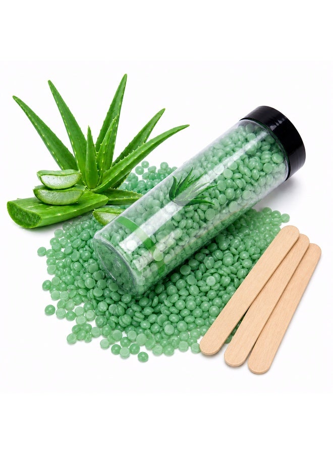 Jagravo Aloe Vera Hard Wax Beans 200g with 10 Wooden Applicator Sticks – Stripless Hair Removal Wax for Face, Arms, Legs & Bikini – Low Melting, Suitable for All Skin Types - Image 1