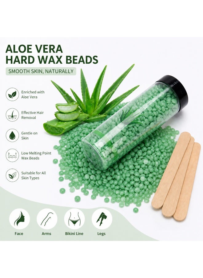 Jagravo Aloe Vera Hard Wax Beans 200g with 10 Wooden Applicator Sticks – Stripless Hair Removal Wax for Face, Arms, Legs & Bikini – Low Melting, Suitable for All Skin Types - Image 2