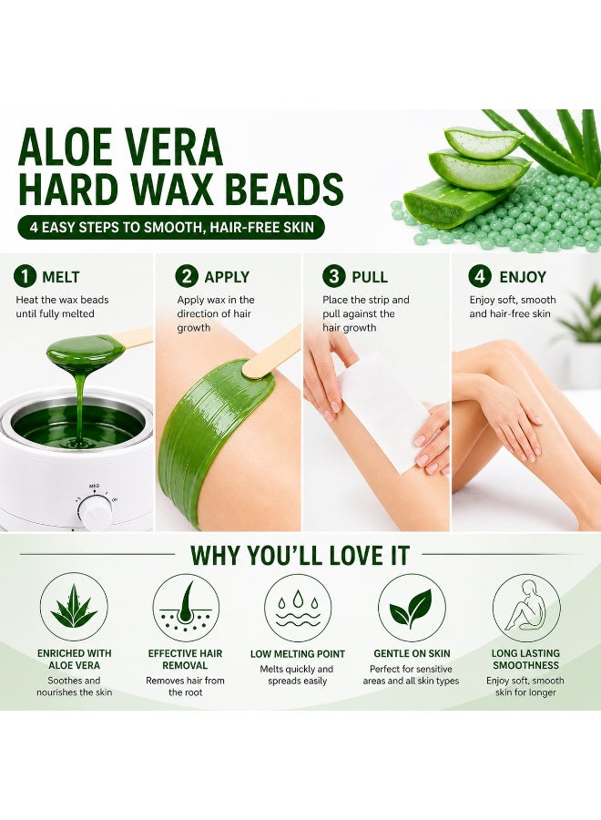 Jagravo Aloe Vera Hard Wax Beans 200g with 10 Wooden Applicator Sticks – Stripless Hair Removal Wax for Face, Arms, Legs & Bikini – Low Melting, Suitable for All Skin Types - Image 3