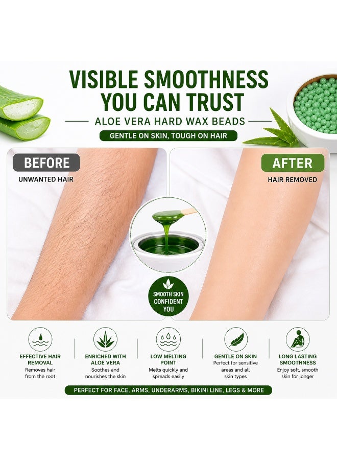 Jagravo Aloe Vera Hard Wax Beans 200g with 10 Wooden Applicator Sticks – Stripless Hair Removal Wax for Face, Arms, Legs & Bikini – Low Melting, Suitable for All Skin Types - Image 4