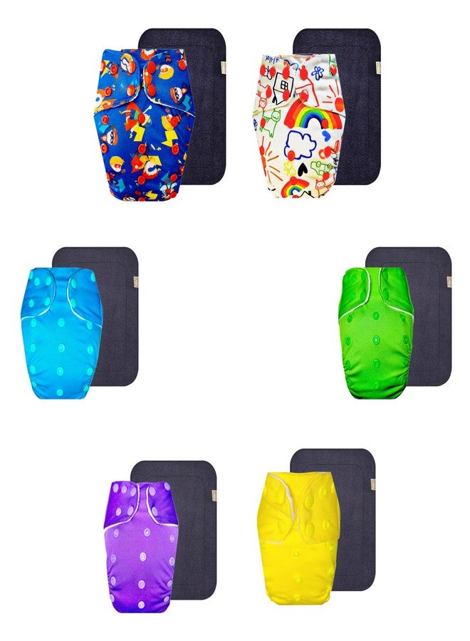 حفاضات قماشية فاخرة من دمبلدو مع حشوة سوداء (عبوة من 6 قطع) | ملائمة تمامًا | قابلة لإعادة الاستخدام والغسل | مناسبة للسفر | تغيير حفاضات بدون قلق | من 3 أشهر إلى 3 سنوات | للجنسين - Image 1
