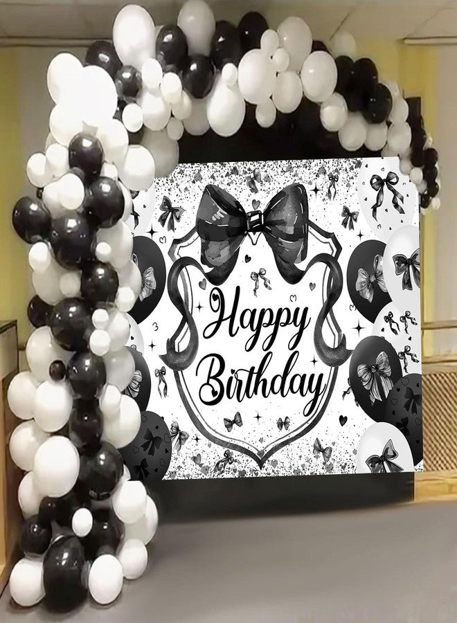 CINRAY Black Bow Birthday Backdrop for Girls 7x5FT Black Balloon Bowknot Photography Background Cute Coquette Bachelorette Happy Birthday Banner Decorations Photo Props - Image 5
