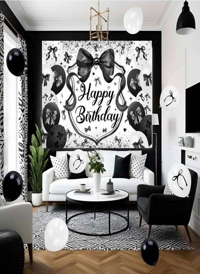 CINRAY Black Bow Birthday Backdrop for Girls 7x5FT Black Balloon Bowknot Photography Background Cute Coquette Bachelorette Happy Birthday Banner Decorations Photo Props - Image 4
