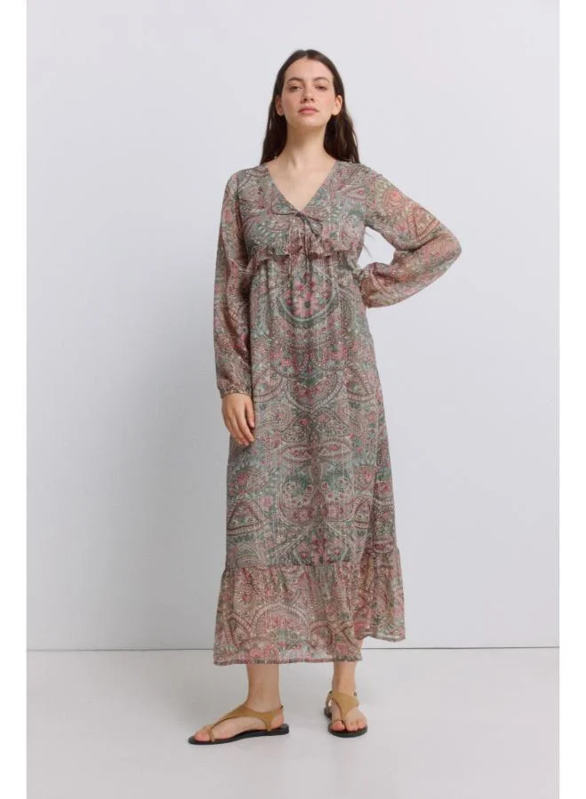 Printed ruffle midi dress