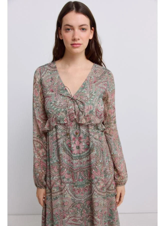 Springfield Printed ruffle midi dress