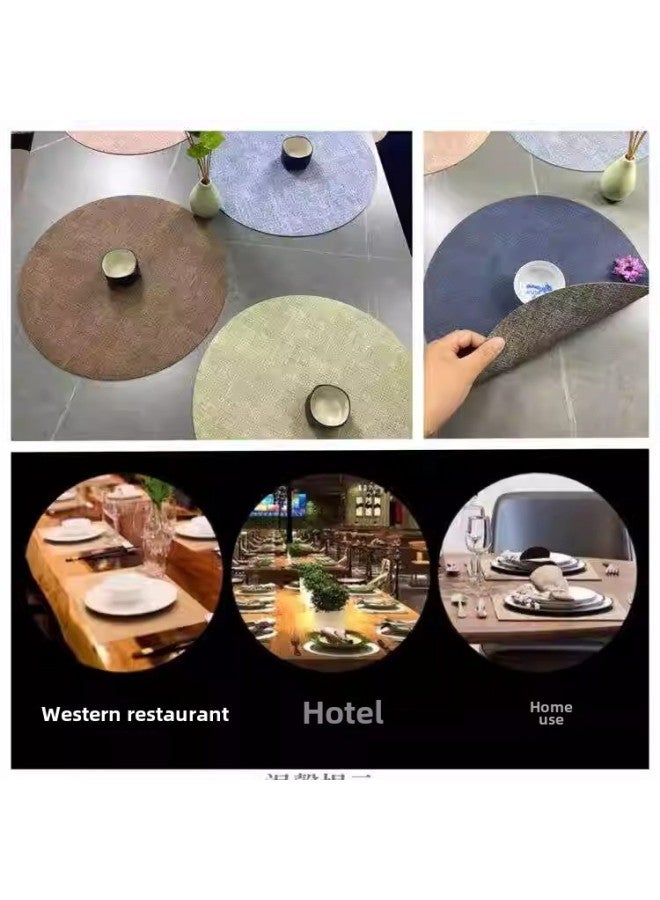 High-end Banquet Round Dining Mat Table Mat Cloth Pattern Leather Bowl Mat Coaster Protects Desktop Dining Table Waterproof And Washable-Color:Sky Blue-Specifications:30x1cm - Image 3