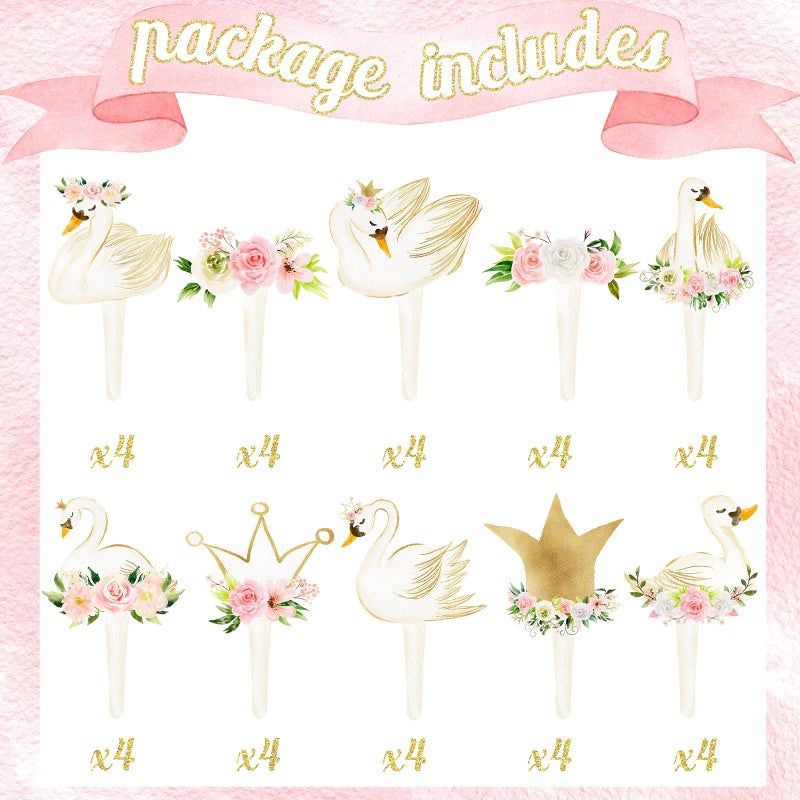 HaPiBiDesign 40 Pcs Swan Cupcake Toppers - Elegant Swan Party Decorations and Swan Cake Decor - Perfect for Swan Birthday Cupcake Toppers  Swan Baby Shower  and Swan Lake Theme Party - Image 3