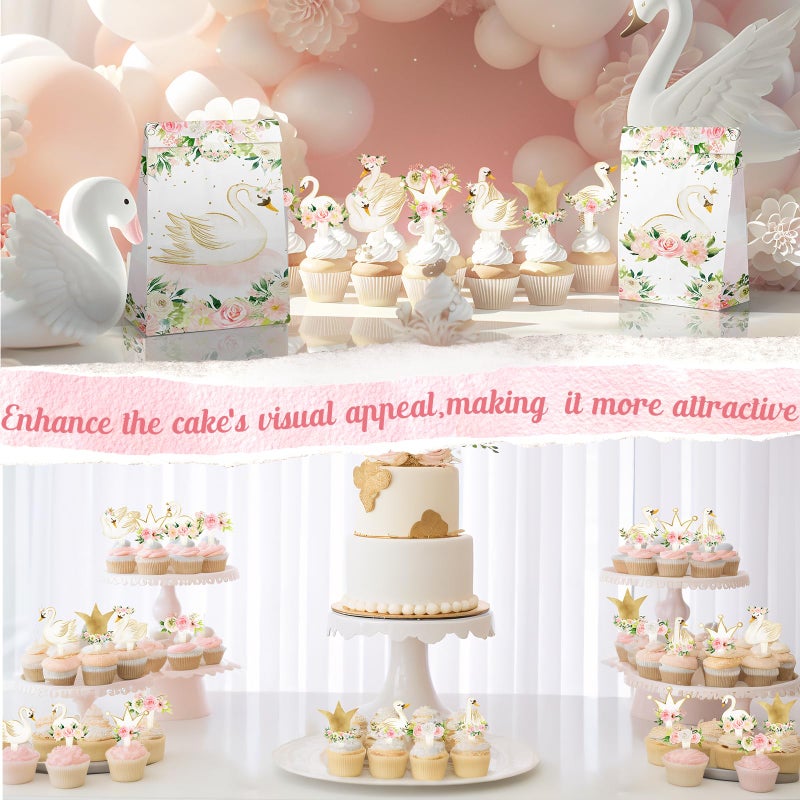 HaPiBiDesign 40 Pcs Swan Cupcake Toppers - Elegant Swan Party Decorations and Swan Cake Decor - Perfect for Swan Birthday Cupcake Toppers  Swan Baby Shower  and Swan Lake Theme Party - Image 5