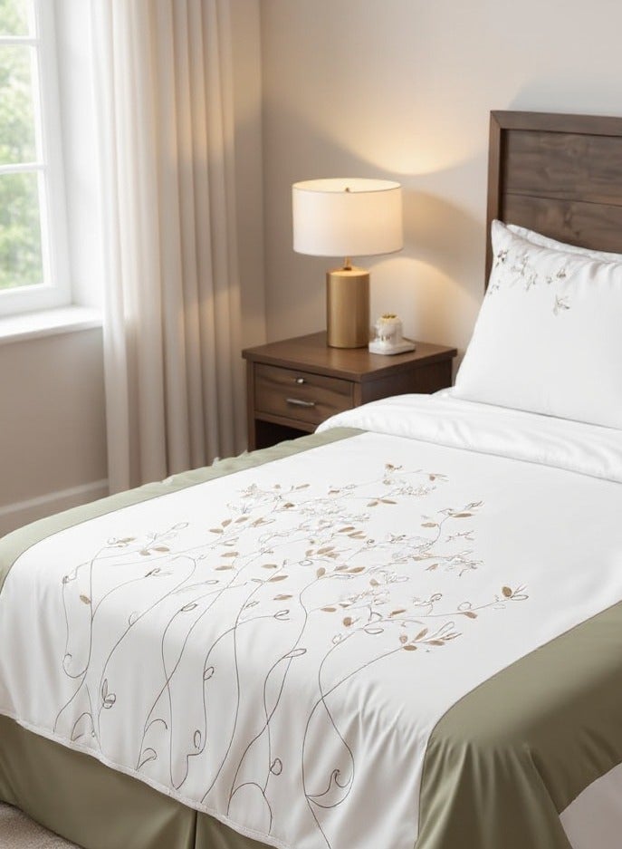 تى ام هوم كفر لحاف مطرز أغصان – قطن طبيعي 100% | 600 عقدة | مفروشات فندقية فاخرة – TM Home - Image 2