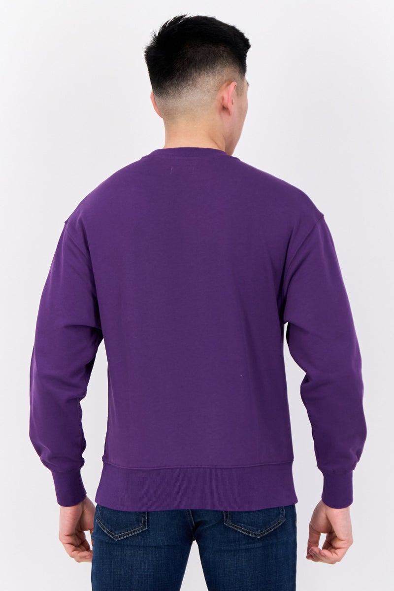 ESPRIT سويت شيرتات بأكمام طويلة للرجال بياقة دائرية، شعار العلامة التجارية، بنفسجي - Image 3