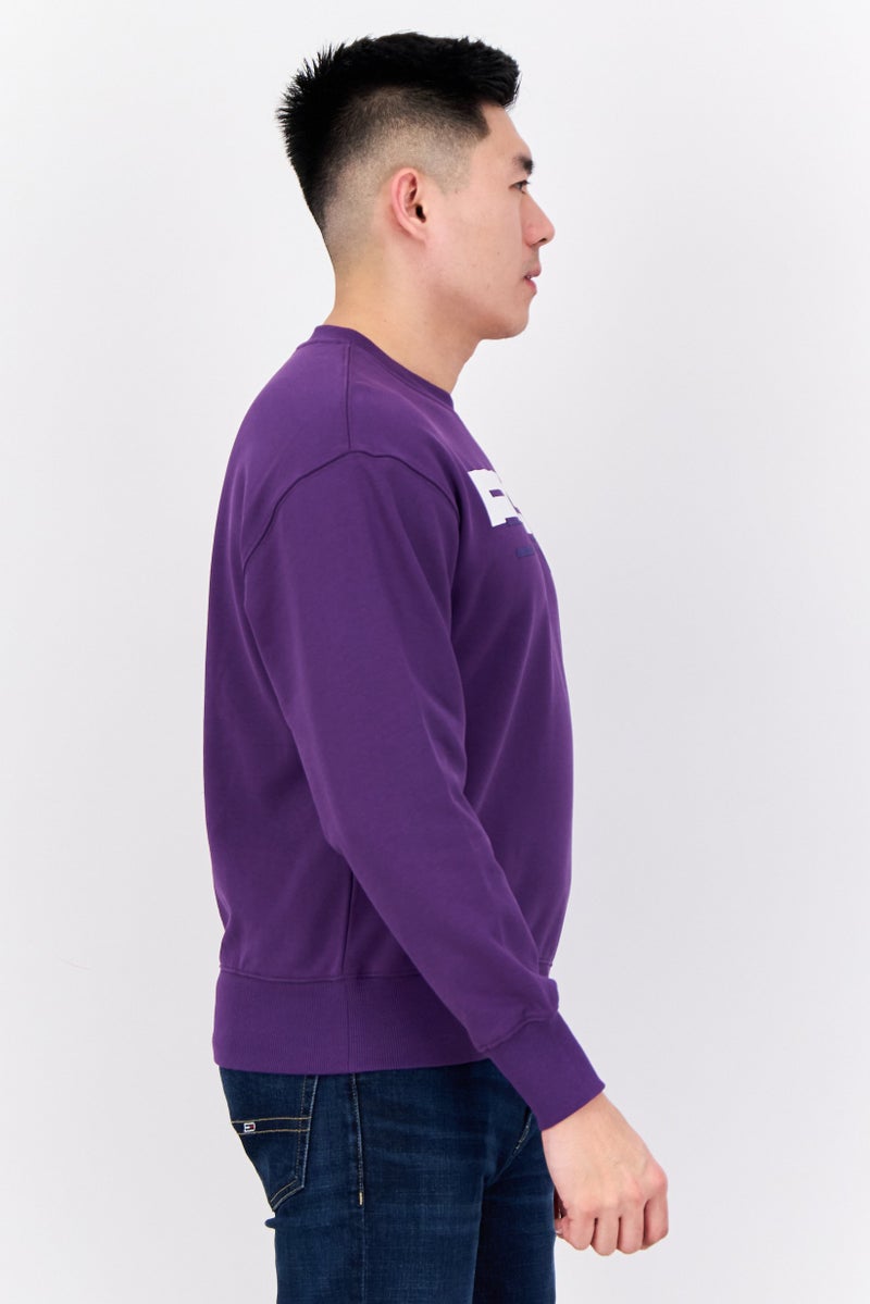 ESPRIT سويت شيرتات بأكمام طويلة للرجال بياقة دائرية، شعار العلامة التجارية، بنفسجي - Image 4