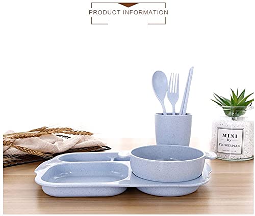 HARI Eco-Friendly Wheat Straw Tableware Dinnerware Set Comes with Plate Bowl Cup Spoon Fork and Chopsticks, Microwave & Dishwasher Safe (Blue) - Image 3