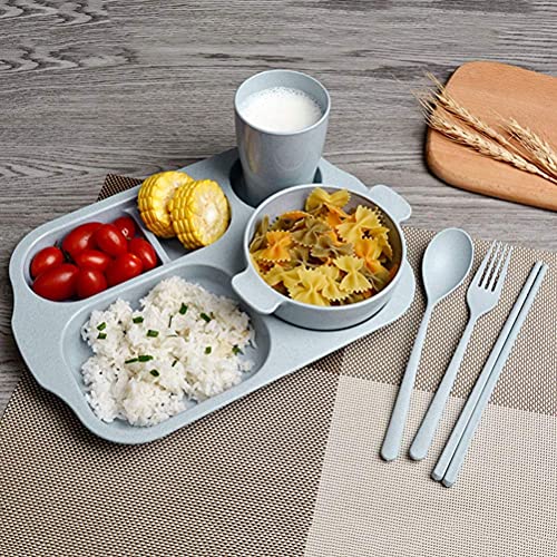 HARI Eco-Friendly Wheat Straw Tableware Dinnerware Set Comes with Plate Bowl Cup Spoon Fork and Chopsticks, Microwave & Dishwasher Safe (Blue) - Image 5