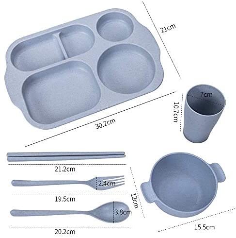 HARI Eco-Friendly Wheat Straw Tableware Dinnerware Set Comes with Plate Bowl Cup Spoon Fork and Chopsticks, Microwave & Dishwasher Safe (Blue) - Image 2
