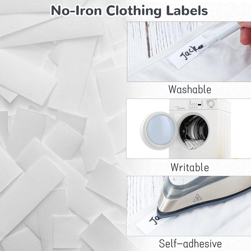 Tatuo 500 Pieces Iron on Name Tags for Clothing, Clothing Labels for Nursing Home, Name Fabric Labels Tags with Permanent Marker for Nursing Home College Camp Day Care Uniforms - Image 3