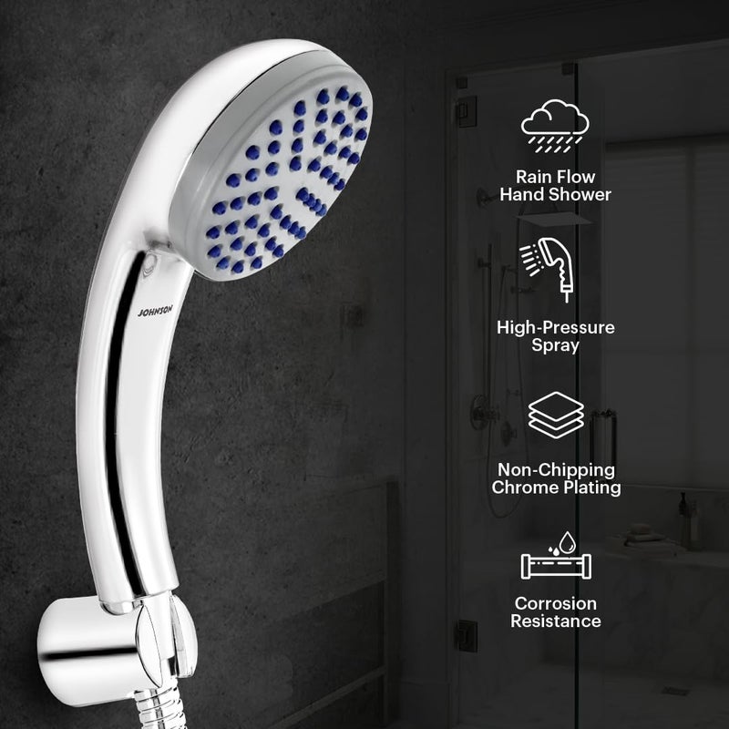 Johnson Bathrooms Johnson Aro Single Flow Hand Shower with 15mt Hose Hook Rain flow Handheld Round Shower HighPressure ABS Material AntiCorrosion Single Flow Hand Shower 1 Year Warranty S0317CAMZ Chrome  - Image 4