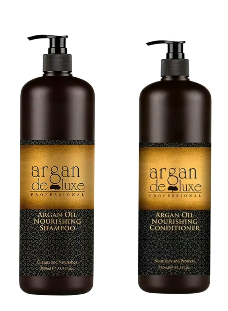 argan de luxe Argan Deluxe Nourishing Shampoo with Pure Organic Moroccan Argan Oil from Argan Deluxe 1000ml + Conditioner 1000ml, for dry hair