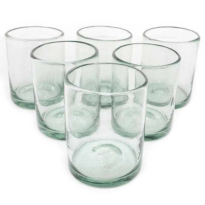 CLEAR 10 OZ TUMBLERS SET OF 6 HAND BLOWN MEXICAN GLASSWARE RECYCLED GLASS DRINKING GLASSES LEADFREE COCKTAIL MARGARITA GLASSES WINE GLASSES SHOT GLASSES WHISKEY GLASSES TUMBLER