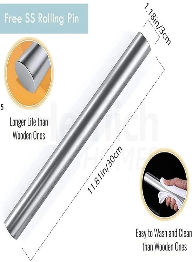 ADson™ Stainless Steel Chakla Roti Board, Medium Plus Size, 35.5 x 30 x 2.5 cm, with Free SS Rolling Pin - Image 3
