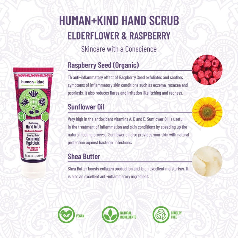 human kind Human+Kind Moisturizing Hand Scrub - Exfoliating Scrubber for Soft, Smooth Hands - Gentle Repair for Dry, Cracked, Peeling Skin - Shea Butter, Dried Raspberry Seeds, and Hydrated Silica - 2.5 oz - Image 3