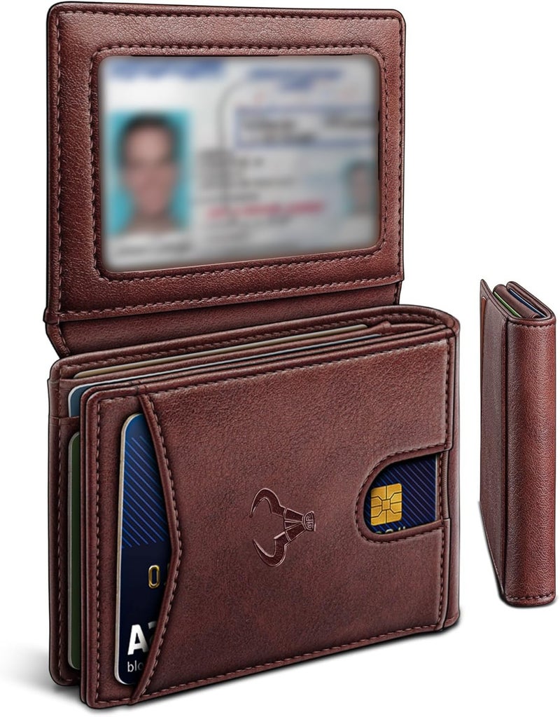 Contacts Slim RFID Blocking Leather Wallet for Men – Minimalist Bifold Card Holder with 11 Slots, ID Window & Cash Pocket – Front Pocket Wallet Gift for Daily Use & Travel (Brown) - Image 1