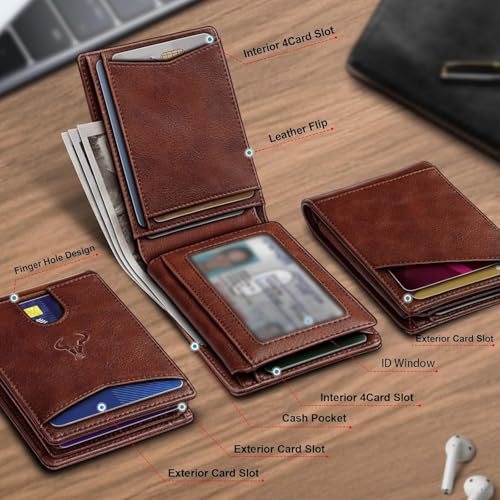 Contacts Slim RFID Blocking Leather Wallet for Men – Minimalist Bifold Card Holder with 11 Slots, ID Window & Cash Pocket – Front Pocket Wallet Gift for Daily Use & Travel (Brown) - Image 2