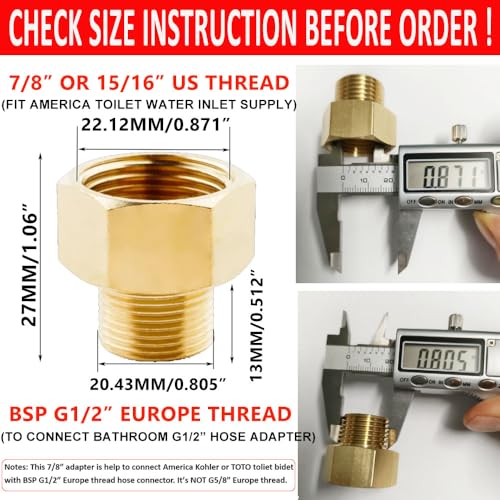 TOOLSTAR Toilet Fill Valve Pipe Adapter, 7/8" Female Thread to 1/2" Male Thread, Bidet Hose Fitting Pipe Adapter Connection (Copper) - Image 2