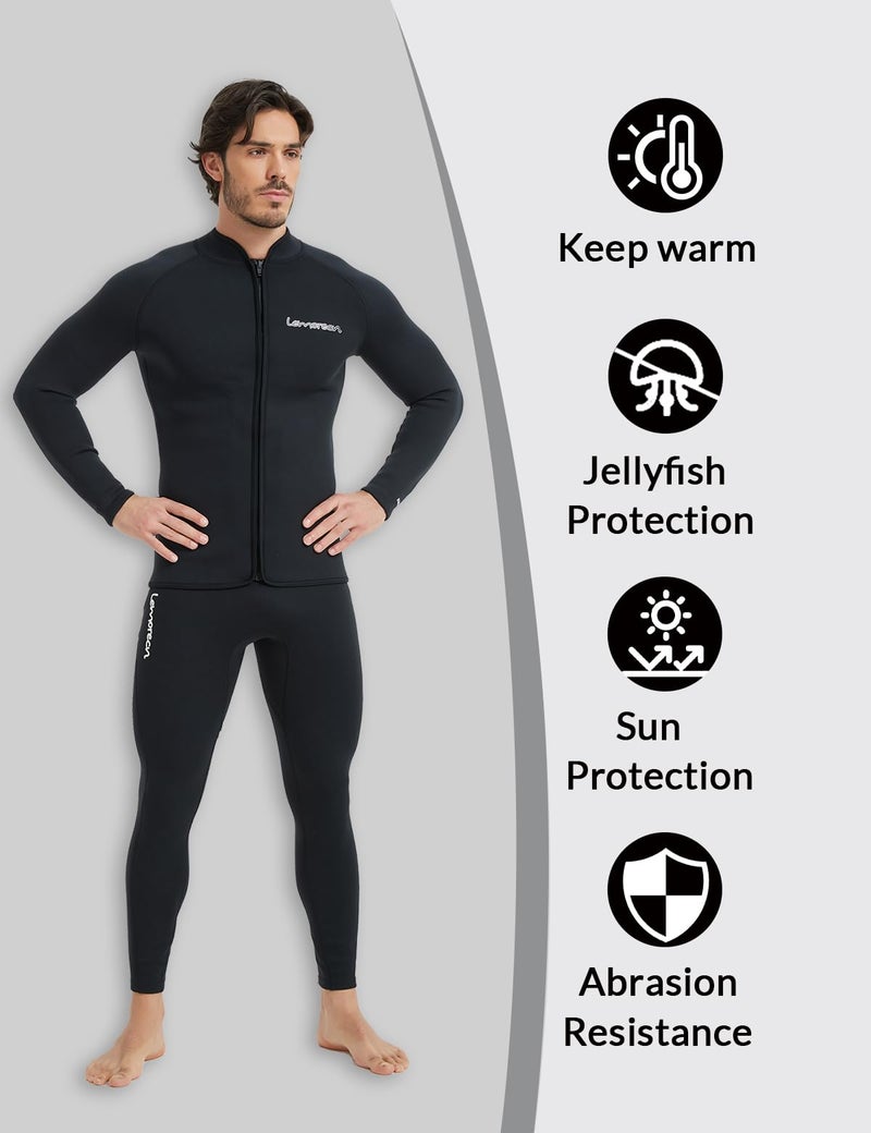 Lemorecn Men’s 3mm Wetsuits Jacket Long Sleeve Neoprene Wetsuits Top(2031black2XL) - Image 5