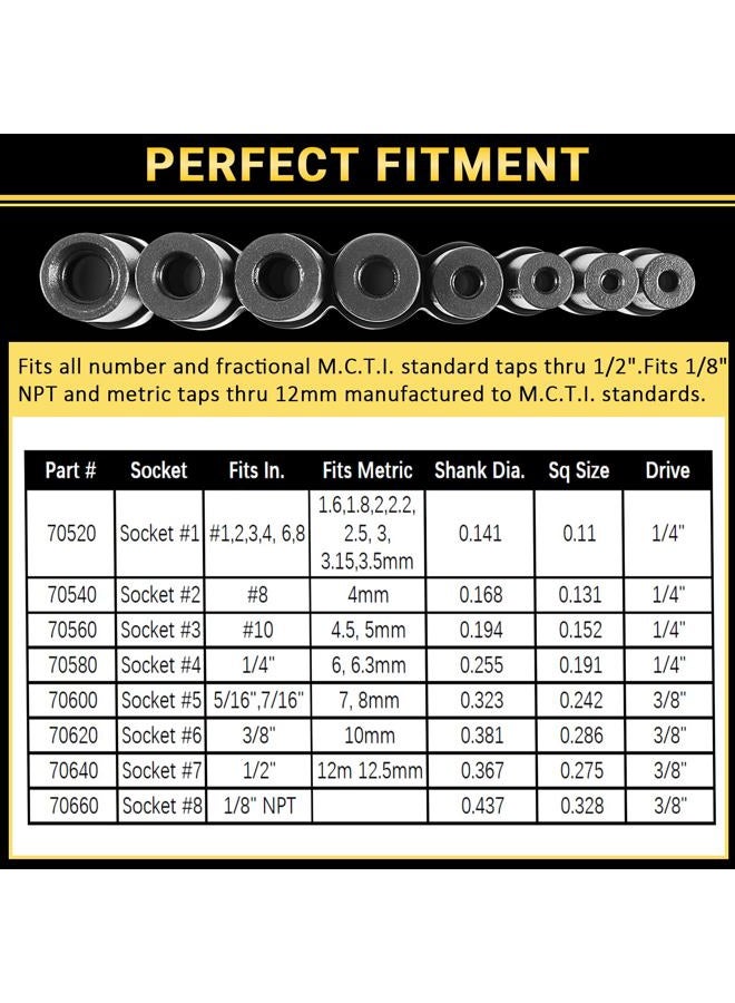 Camoo Replace for Lisle 70500 Tap Socket Wrench Set 8-piece | Tap Socket Adapter,1/4" & 3/8" Drive,Fits All MCTI Taps Thru 1/2” & 1/8" NPT Taps - Image 2