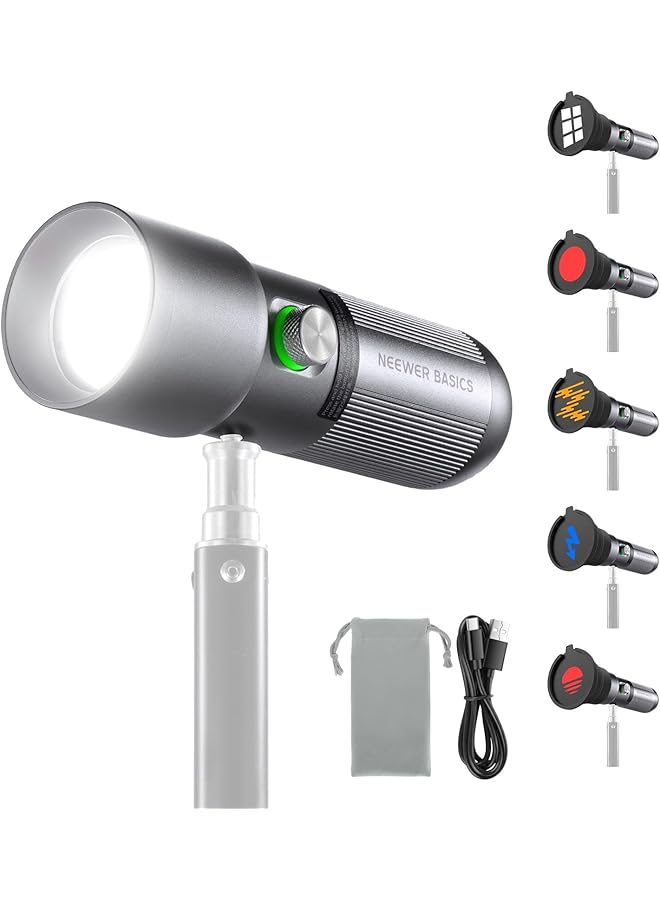 Neewer Basics FL10 RGB Photography Torch with 4 Colors / 20 GOBO Filters / 7500 mAh 10 W Portable LED Spotlight Video Spotlight Aluminum Alloy Patterned Light at Sunset for Video - Image 1