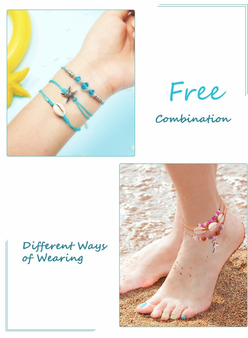 SYOSI مجموعة أساور مضفرة، مجموعة أساور مضفرة مصنوعة يدويًا مقاومة للماء وقابلة للتعديل، مجوهرات خلخال سوار الصداقة البوهيمي الصيفي للفتيات والسيدات (29 قطعة) - Image 3