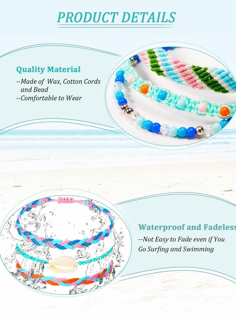 SYOSI مجموعة أساور مضفرة، مجموعة أساور مضفرة مصنوعة يدويًا مقاومة للماء وقابلة للتعديل، مجوهرات خلخال سوار الصداقة البوهيمي الصيفي للفتيات والسيدات (29 قطعة) - Image 2