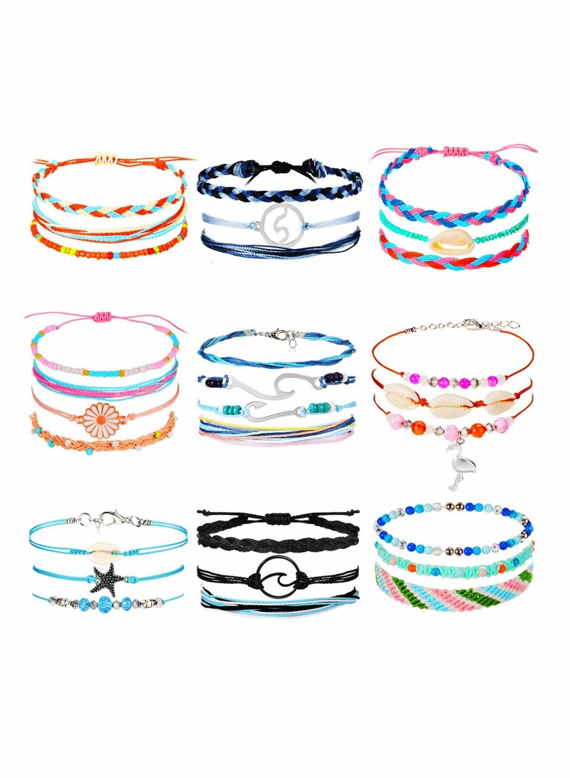 SYOSI مجموعة أساور مضفرة، مجموعة أساور مضفرة مصنوعة يدويًا مقاومة للماء وقابلة للتعديل، مجوهرات خلخال سوار الصداقة البوهيمي الصيفي للفتيات والسيدات (29 قطعة) - Image 1