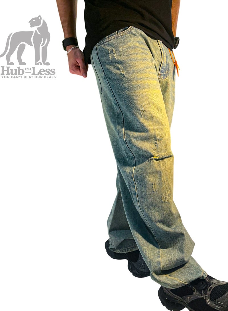 Hub For Less Men’s Ultra-Wide Leg Denim Pants – Trendy Fit with Treated Fabric & Street Pockets - Image 2