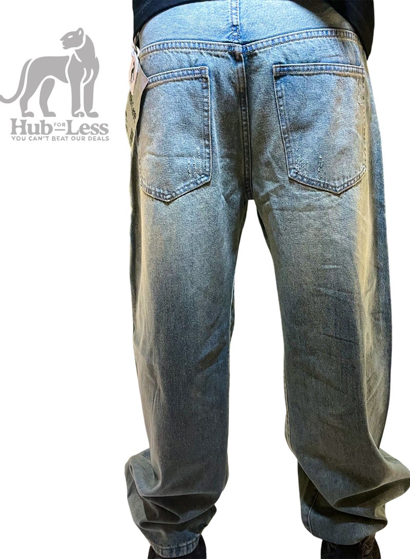 Hub For Less Men’s Ultra-Wide Leg Denim Pants – Trendy Fit with Treated Fabric & Street Pockets - Image 5