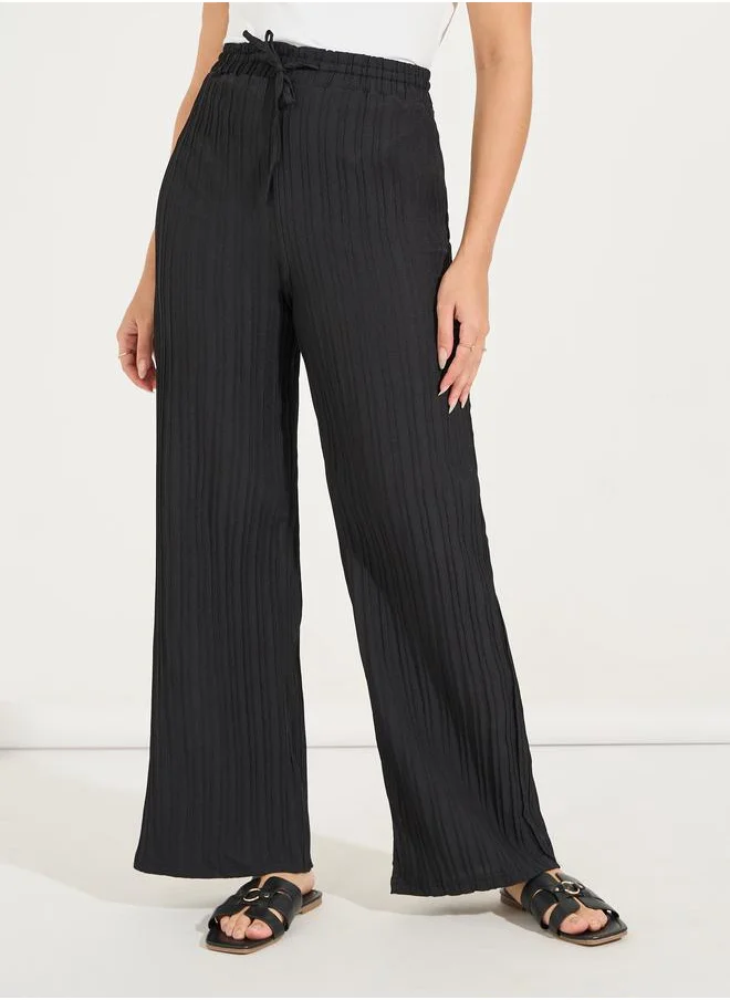 Styli Textured Wide Leg Pants with Drawstrings